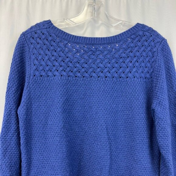 Loft Womens Pullover Sweater Blue Long Sleeve Scoop Neck Cable Knit Textured M - Picture 4 of 11